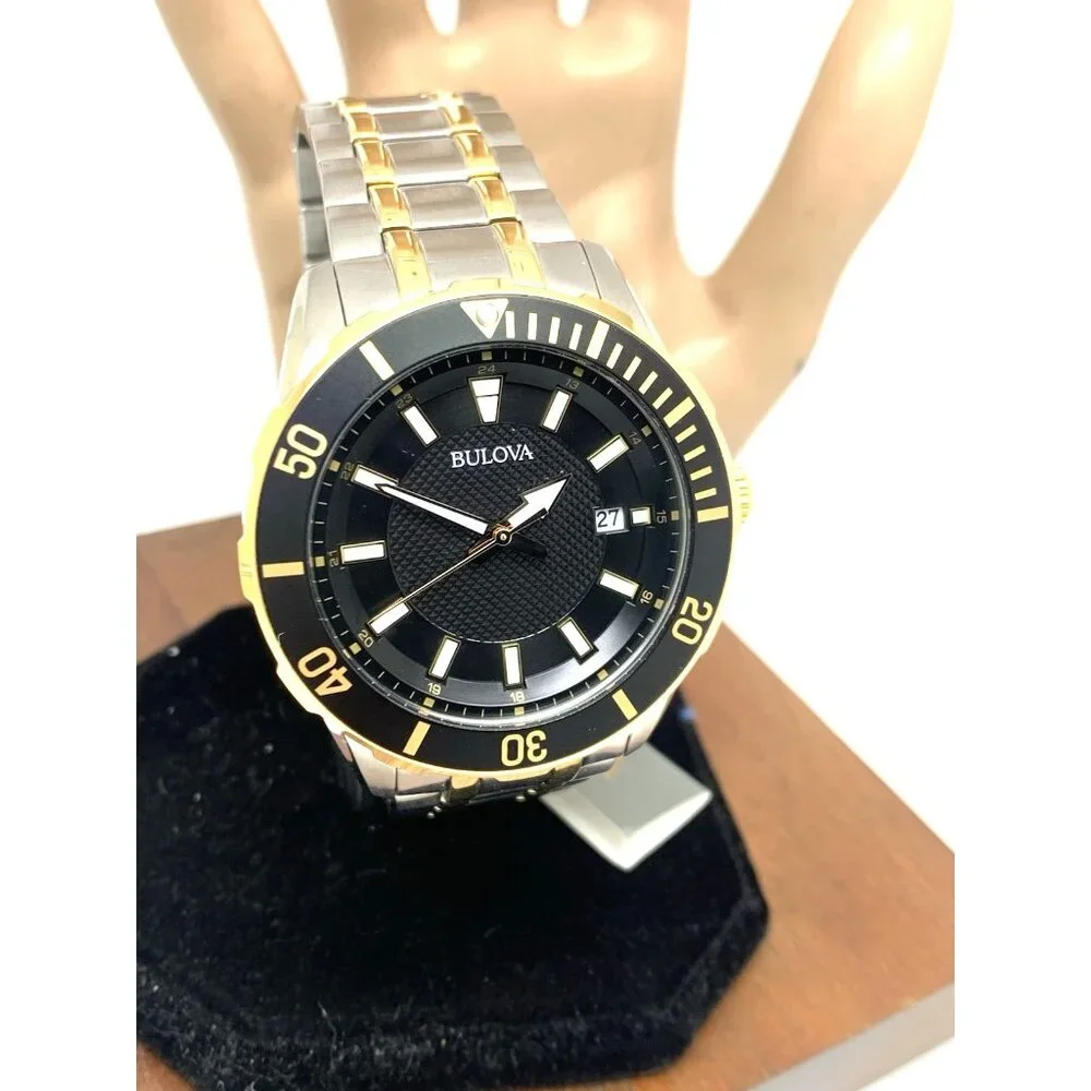 Bulova Men's Watch 98B394 Diver Black Dial Quartz Two Tone Stainless Steel 44mm